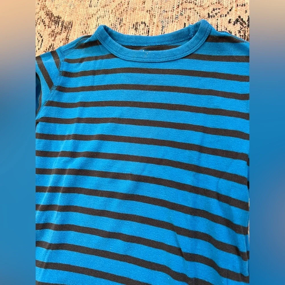 GAP Kids Blue and Black Striped Long Sleeve Tee